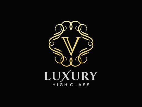 Letter V Antique royal luxury victorian calligraphic logo with ornamental frame. vector