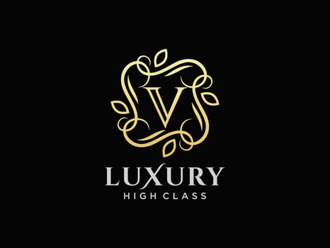 Letter V Antique royal luxury victorian calligraphic logo with ornamental frame. vector