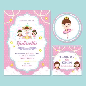 birthday girl invitation set with cute ballerina vector