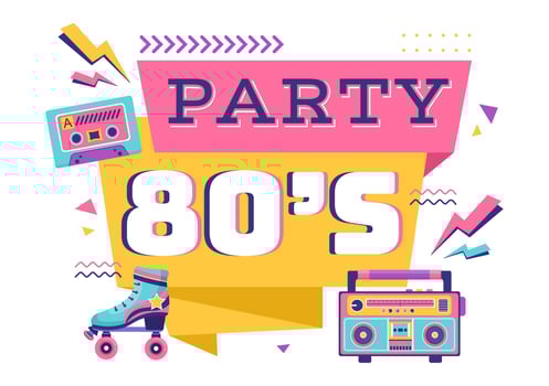 80s Party Cartoon Background Illustration with Retro Music, 1980 Radio Cassette Player and Disco in Old Style Design vector