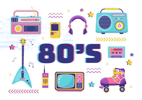 80s Party Cartoon Background Illustration with Retro Music, 1980 Radio Cassette Player and Disco in Old Style Design vector