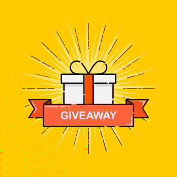 Gift box present with red bow on yellow background. Giveaway vector