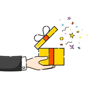 Hand holding opened gift box vector