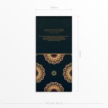 Dark green postcard template with white abstract ornament. Elegant and classic vector elements ready for print and typography.