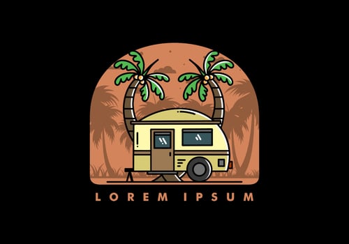 Teardrop camper and coconut tree illustration design vector