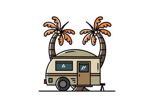 Teardrop camper and coconut tree illustration design vector