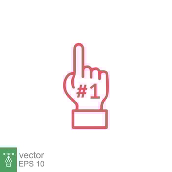 Number 1 foam glove icon. Simple outline style. Fan logo hand with finger up. Thin line vector illustration isolated on white background. EPS 10.