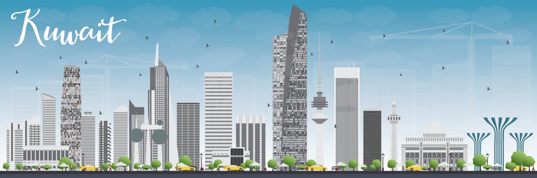Kuwait City Skyline with Gray Buildings and Blue Sky. vector