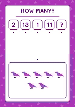 How many Raven, game for children. Vector illustration, printable worksheet