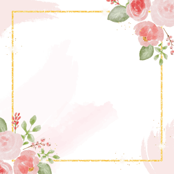 loose watercolor colorful roses and  wild flowers bouquet with golden luxury square frame wedding invitation card template png