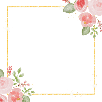 loose watercolor colorful roses and  wild flowers bouquet with golden luxury square frame wedding invitation card template png