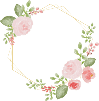 loose watercolor colorful roses and  wild flowers bouquet wreath with hexagon gold frame png