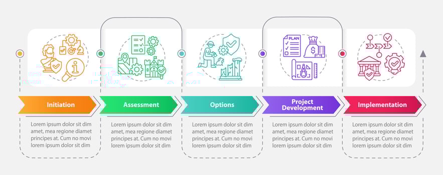 Heritage conservation process rectangle infographic template. Data visualization with 5 steps. Process timeline info chart. Workflow layout with line icons. vector
