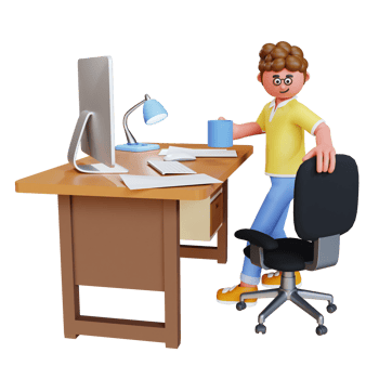 3d render character working on desktop work from home png