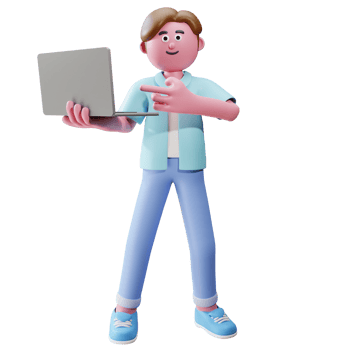 3d render character carrying laptop png