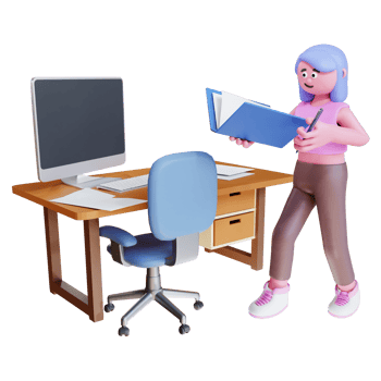 3d render character working on desktop work from home png