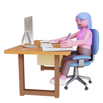 3d render character working on desktop work from home png