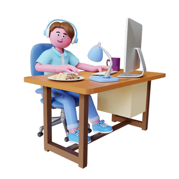 3d render character working on desktop work from home png