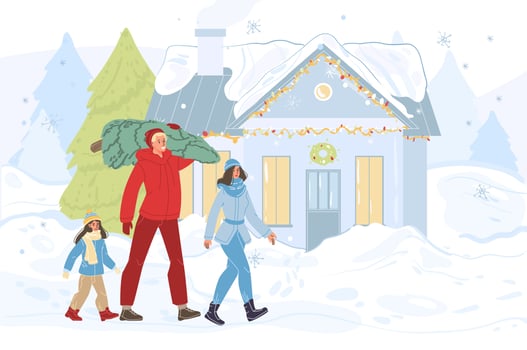 Flat cartoon characters happy holidays vector illustration concept