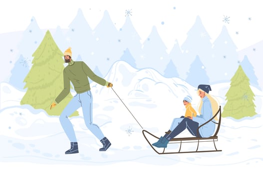 Flat cartoon characters happy holidays vector illustration concept