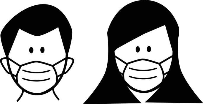 man and woman in medical face protection mask.  personal protective equipment. face mask use. flat style. vector