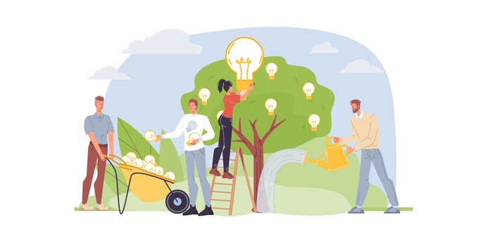 Flat cartoon characters harvesting social media symbols,vector illustration concept vector