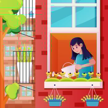 Apartment and flowers vector illustration