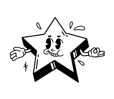 The retro star is a character from cartoons of the 30s. Vintage comic smile vector illustration