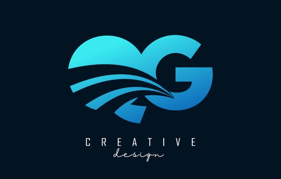 Creative blue letters QG q g logo with leading lines and road concept design. Letters with geometric design. vector