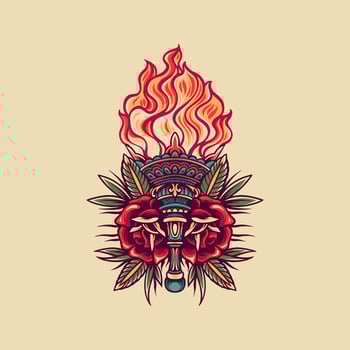Torch And Flowers Retro Illustration vector