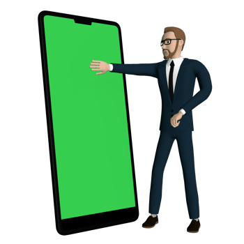 Businessman character operating big smart phone with blank green screen illustration 3D image transparent background png