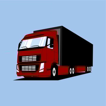 Truck trailer with container. Car for the carriage of goods. Cargo delivering vehicle template vector isolated on white
