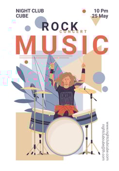 Flat cartoon character music banner poster,vector illustration concept vector