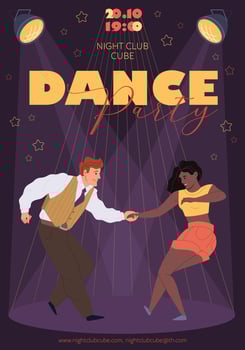 Cartoon flat characters dancing night club flyer, vector illustration