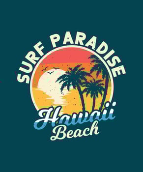 Surf Paradise Hawaii Beach Retro T-shirt Design vector
