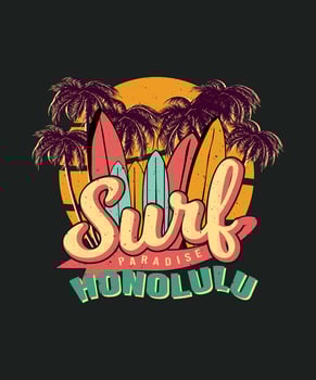Surf Paradise Honolulu Palm Beach Tshirt Design vector
