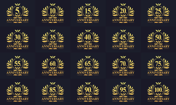 Set of Retro Vintage Anniversary Badge Logo. Collection off Luxurious Golden Anniversary logo for Celebration vector