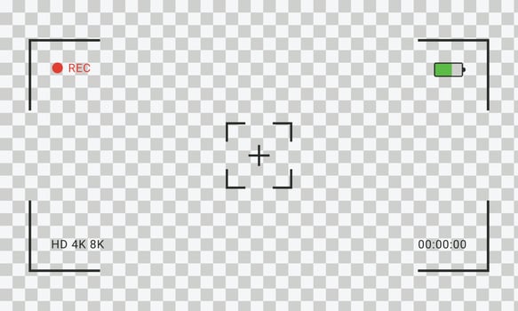 Camera horizontal viewfinder template on a transparent background. Video recording screen. EPS 10 vector