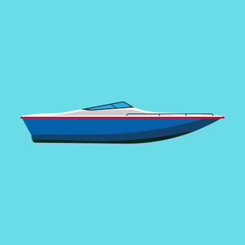 Speedboat side view vector flat icon. Motor cruise marine isolated ship yacht. Blue travel sport vessel journey summer
