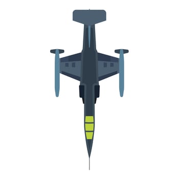 Interceptor aircraft military illustration aviation top view vector icon. Jet fighter navy plane attack. Warfare speed vehicle