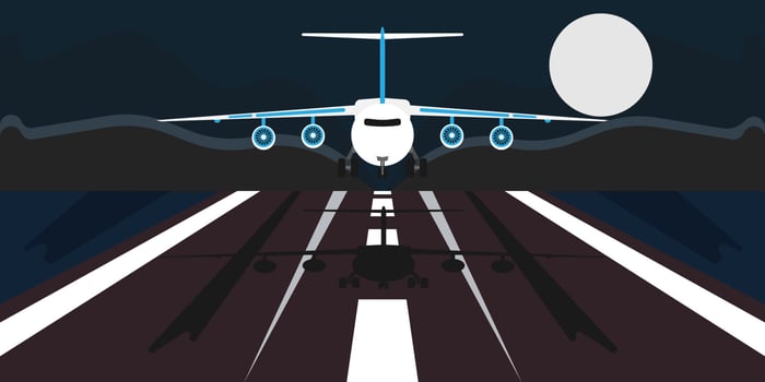 Airplane landing illustration travel vacation vector. Business trip boarding airline departure. Holiday tour journey summer flat vector