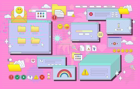 Vaporwave 90s retro browser computer windows. Vaporware UX, UI. Vector. vector