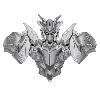 Coloring page Robot knight warrior in background, Perfect for book and tattoos vector