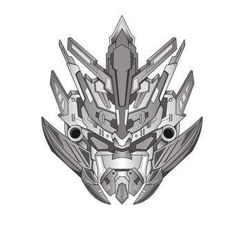 futuristic Black and white Head mecha Robot warrior for T-Shirt Design, Sticker, Poster, Tattoo vector