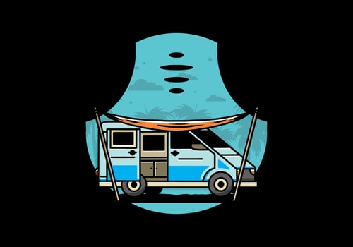 Van camper and flysheet illustration design vector