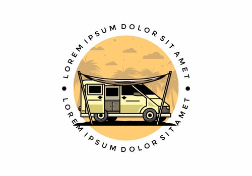 Van camper and flysheet illustration design vector
