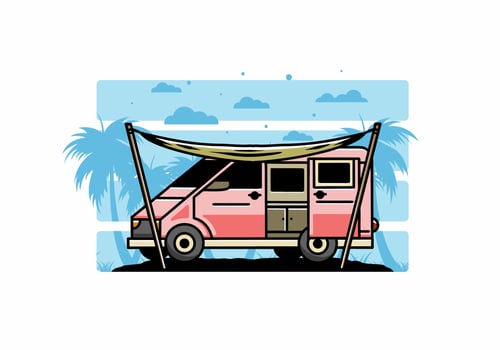Van camper and flysheet illustration design vector