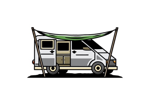 Van camper and flysheet illustration design vector