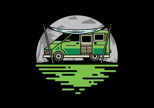 Van camper and flysheet illustration design vector