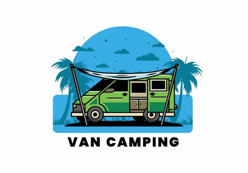Van camper and flysheet illustration design vector